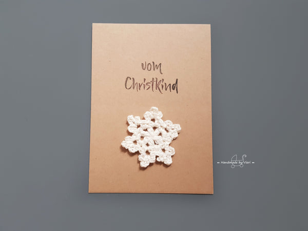 Handgemachte Weihnachtskarte - Schneeflocke in beige, vom Christkind