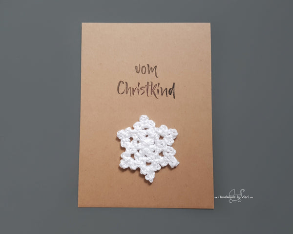 Handgemachte Weihnachtskarte - Schneeflocke in weiß, vom Christkind