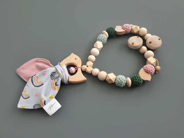 Kinderwagenkette mit Knisterohren ohne Namen - Vogel, Regenbogen