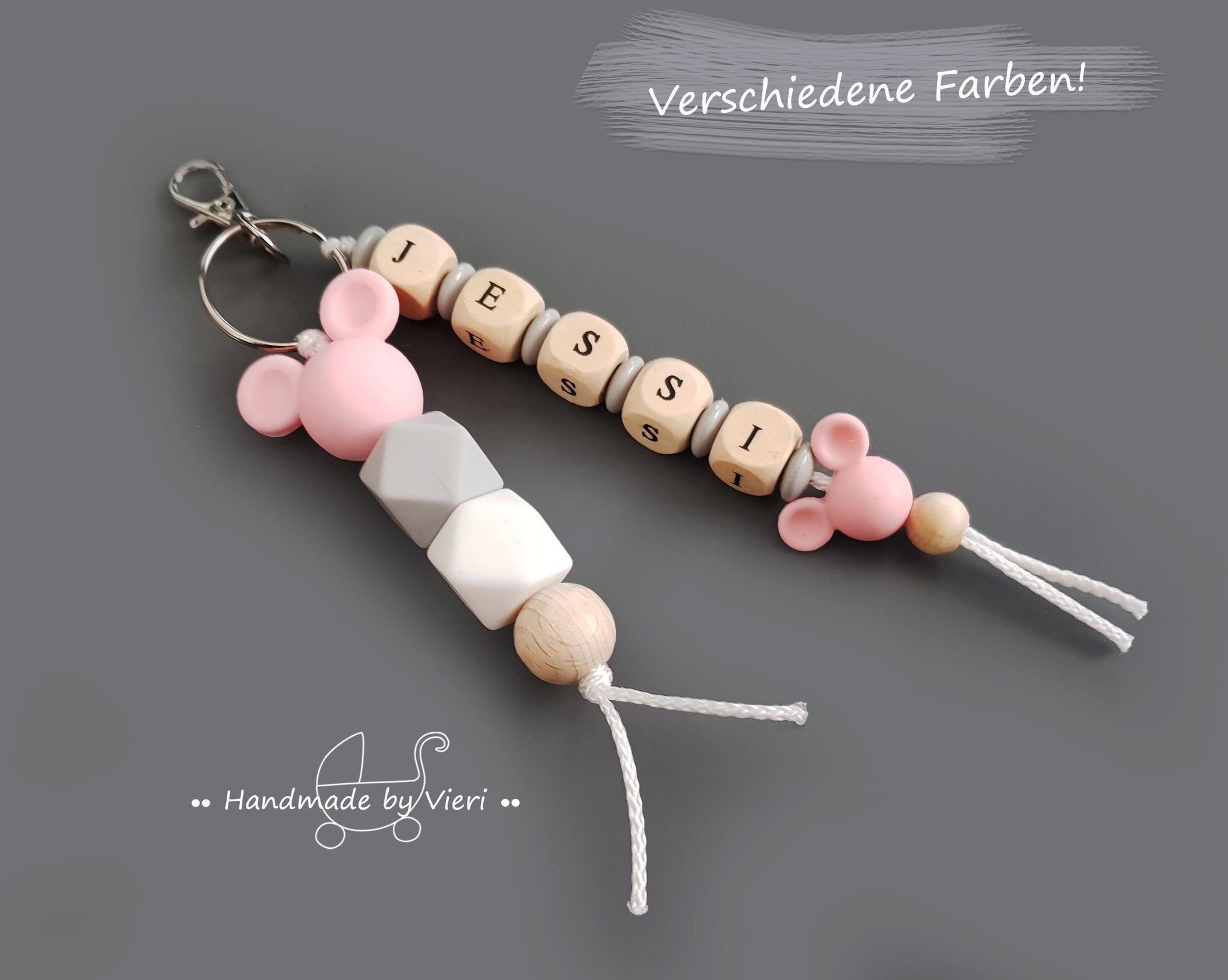 Schlüsselanhänger mit/ ohne Namen - Maus, rosa - handmadebyvieri