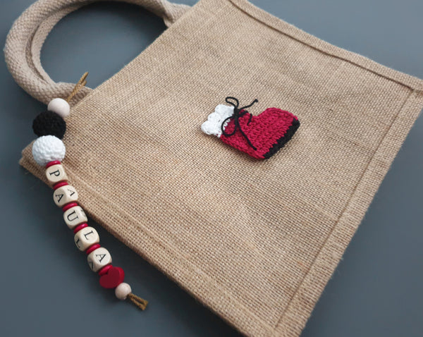 Jutetasche mit Namen - Nikolausstiefel