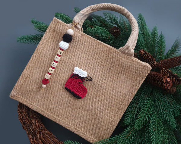 Jutetasche mit Namen - Nikolausstiefel