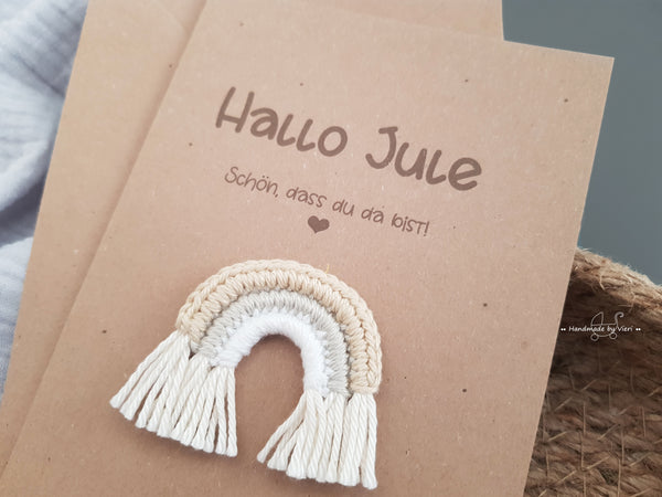 Personalisierte Geburtskarte - Regenbogen in beige/taupe
