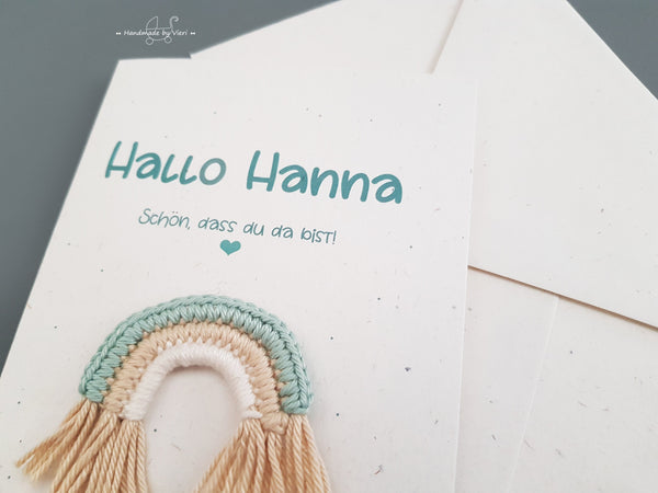 Personalisierte Geburtskarte - Regenbogen, vanille