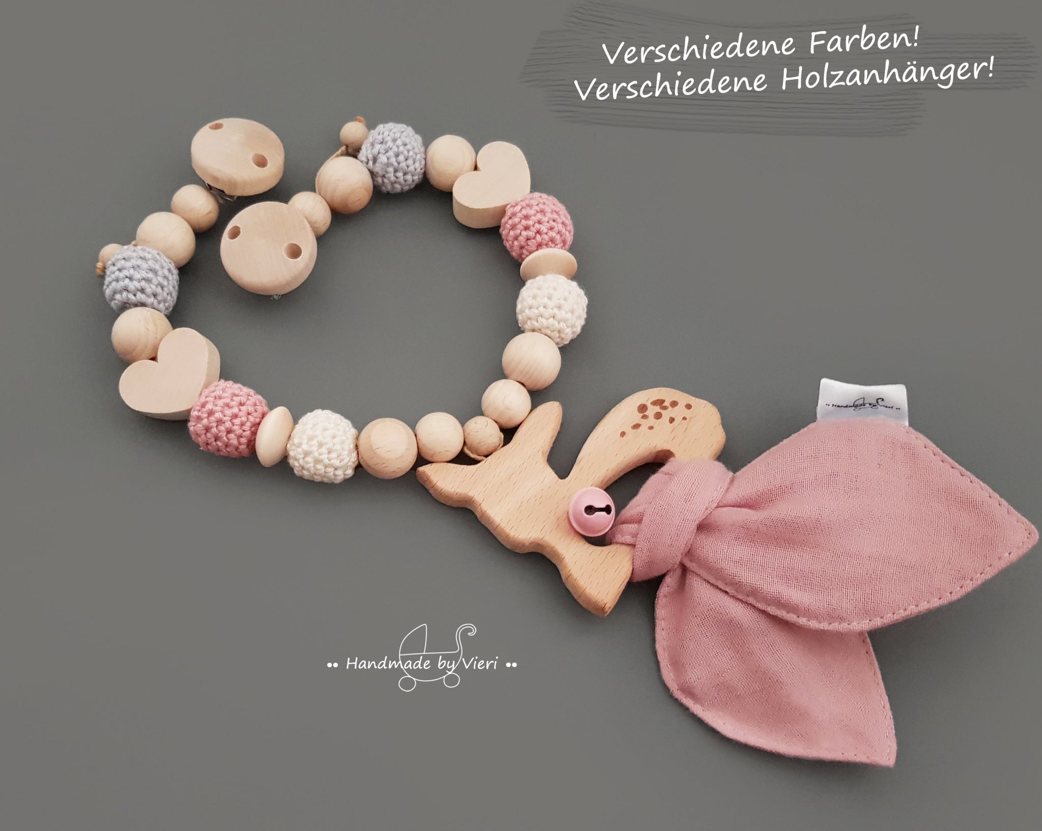 Kinderwagenkette mit Knisterohren ohne Namen - Reh, altrosa