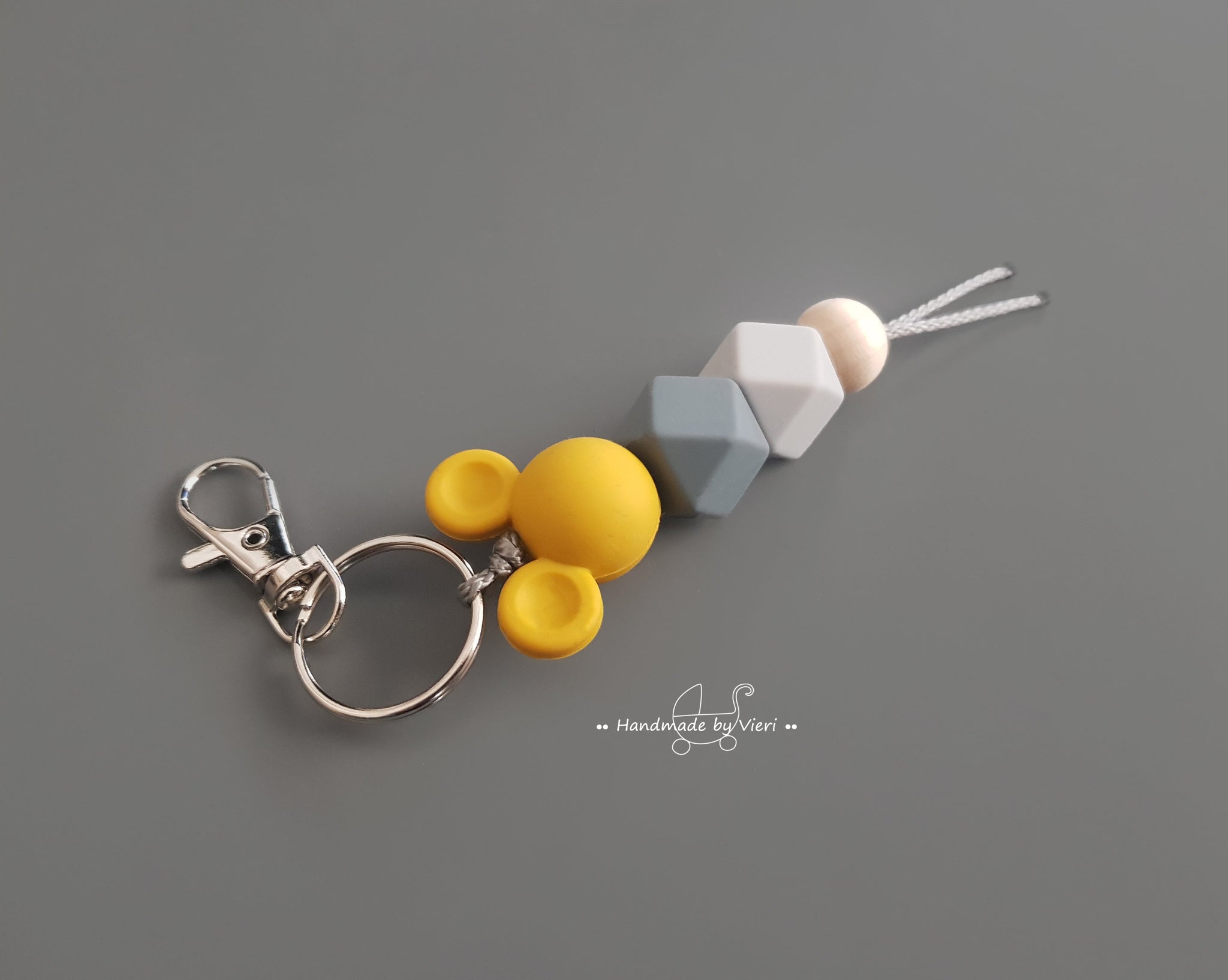 Schlüsselanhänger mit/ ohne Namen - Maus, senf - handmadebyvieri