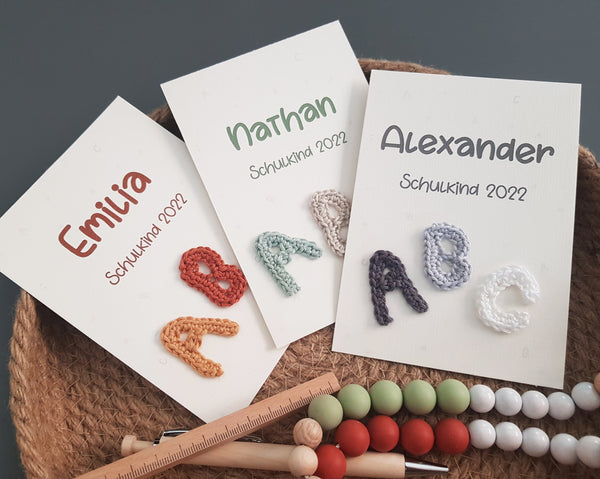 123/ABC 3-teiliges Geschenkset mit Namen- grau, Schulkind 2023