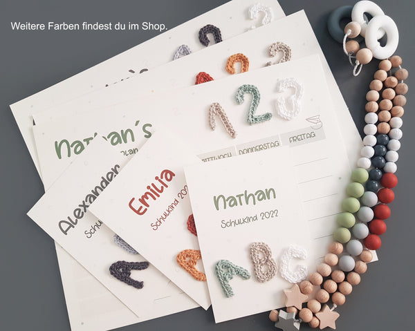 123/ABC 3-teiliges Geschenkset mit Namen- grün, Schulkind 2023