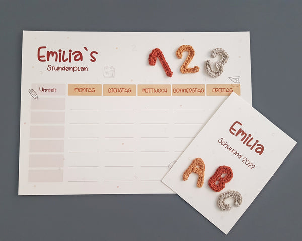 123/ABC 3-teiliges Geschenkset mit Namen- fuchs/senf, Schulkind 2023