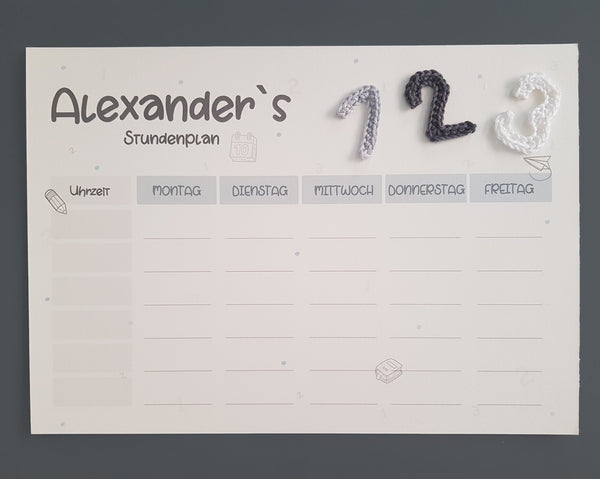 123/ABC 3-teiliges Geschenkset mit Namen- grau, Schulkind 2023