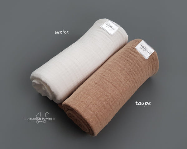 Personalisierte Musselin Schmusetücher in taupe und weiß - 2er-Set Bio - handmadebyvieri