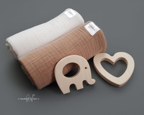 Personalisierte Musselin Schmusetücher in taupe und weiß - 2er-Set Bio - handmadebyvieri