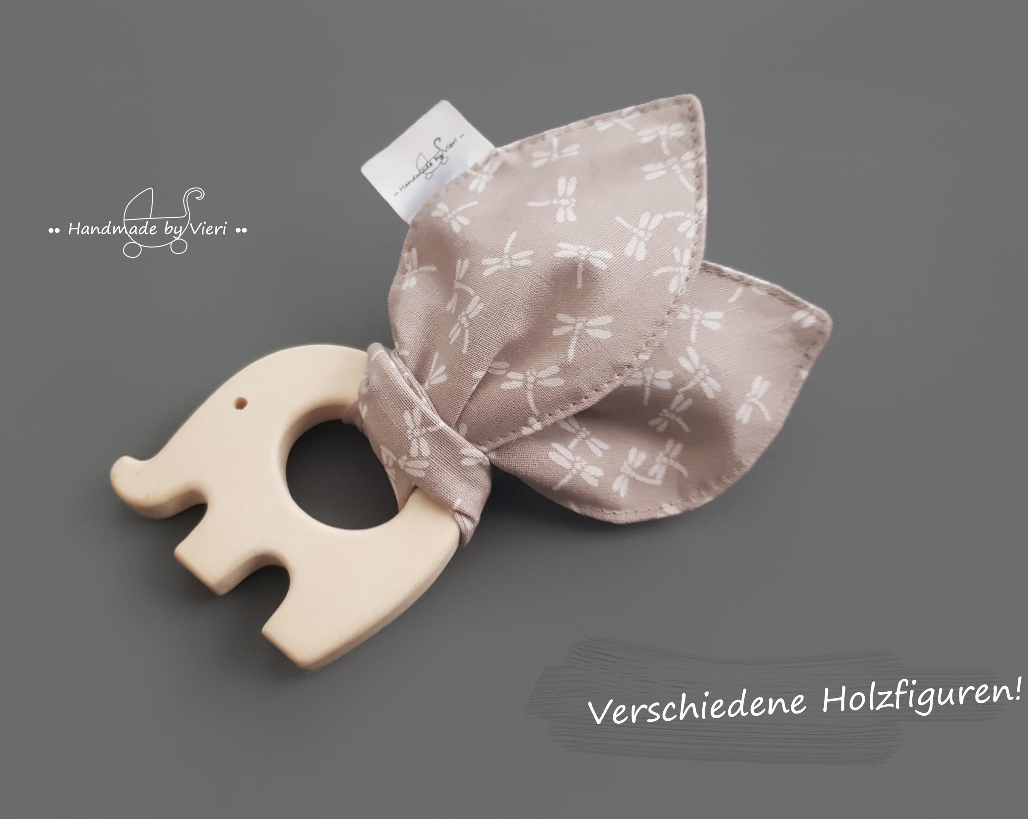 Greifling mit Knisterohren, beige - Babygeschenk aus Holz und Baumwolle