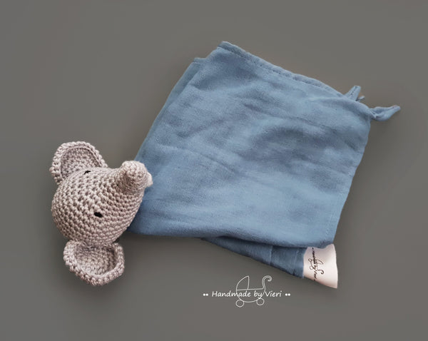 Schmusetuch mit/ohne Namen - Elefant in hellgrau, blue shadow