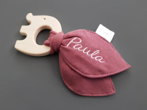 Greifling mit Knisterohren mit Namen - bestickt, deco rose