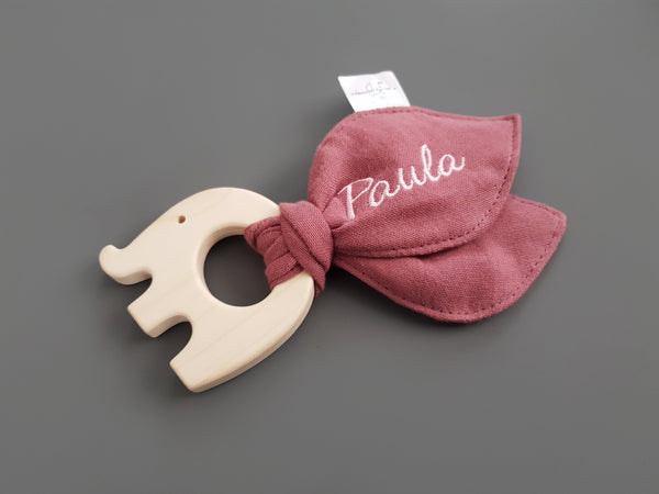 Greifling mit Knisterohren mit Namen - bestickt, deco rose