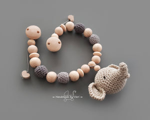 Kinderwagenkette ohne Namen - Elefant mit integrierter Rassel, sand - handmadebyvieri