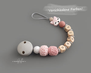 Schnullerkette mit Namen- Fuchsi, rosa