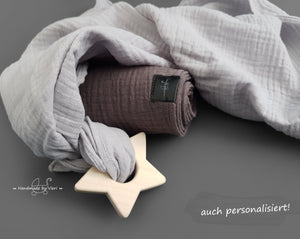 Personalisiertes Musselintuch Baby Spucktuch - Schmusetücher in grau, Geschenk zur Geburt