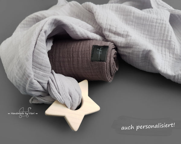 Personalisiertes Musselintuch Baby Spucktuch - Schmusetücher in grau, Geschenk zur Geburt