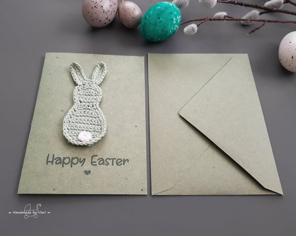 Karte mit Osterhasen - Happy Easter, grün