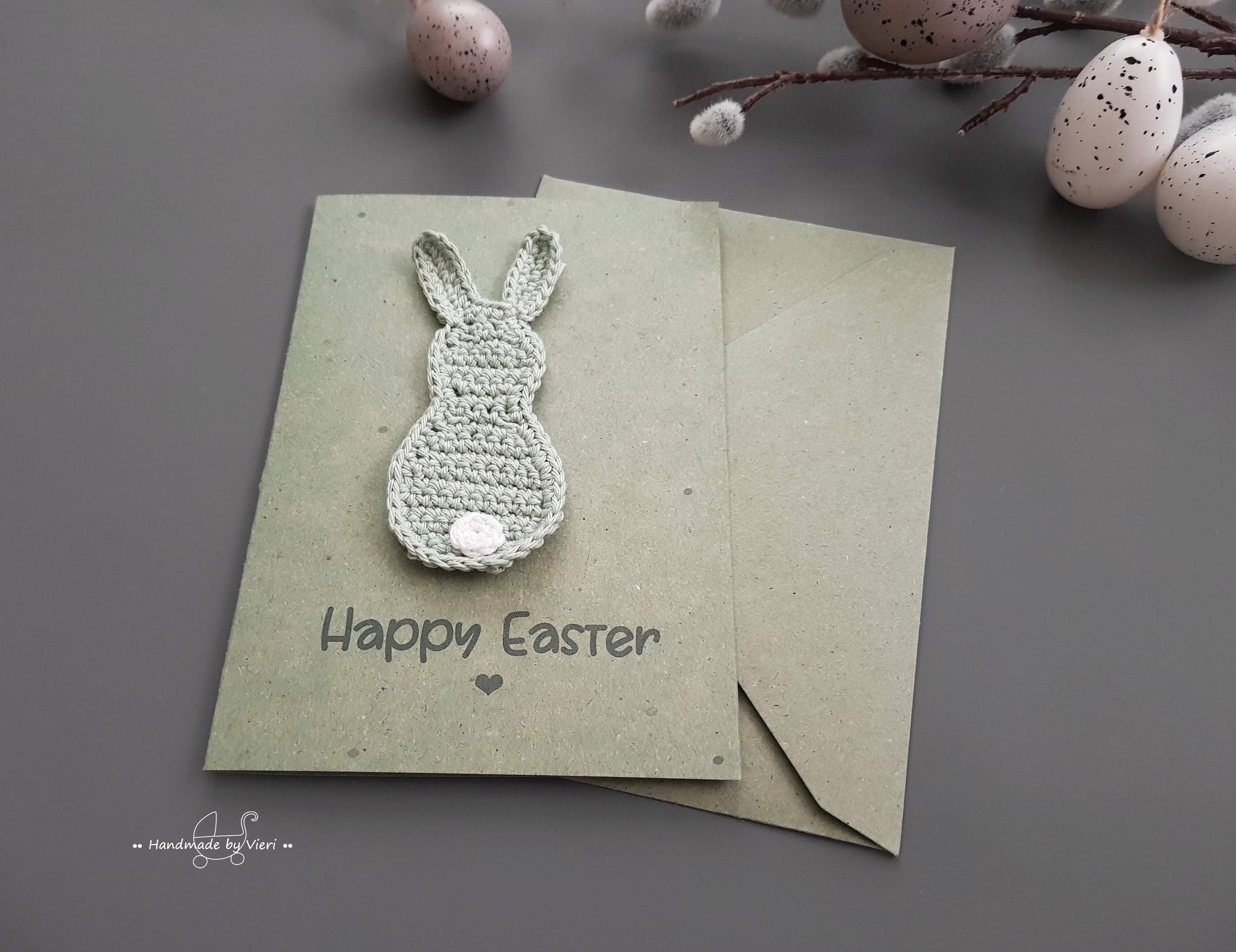 Karte mit Osterhasen - Happy Easter, grün