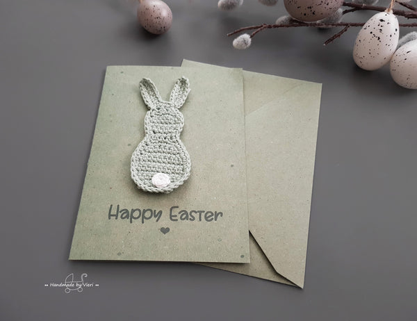 Karte mit Osterhasen - Happy Easter, grün