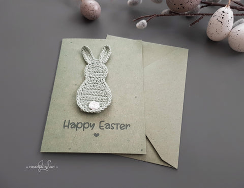Grußkarte mit Osterhasen - Happy Easter, grün