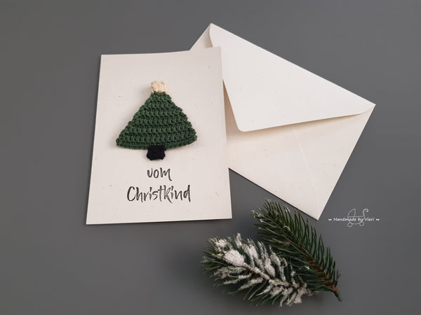 Handgemachte Weihnachtskarte - Tannenbaum, vom Christkind