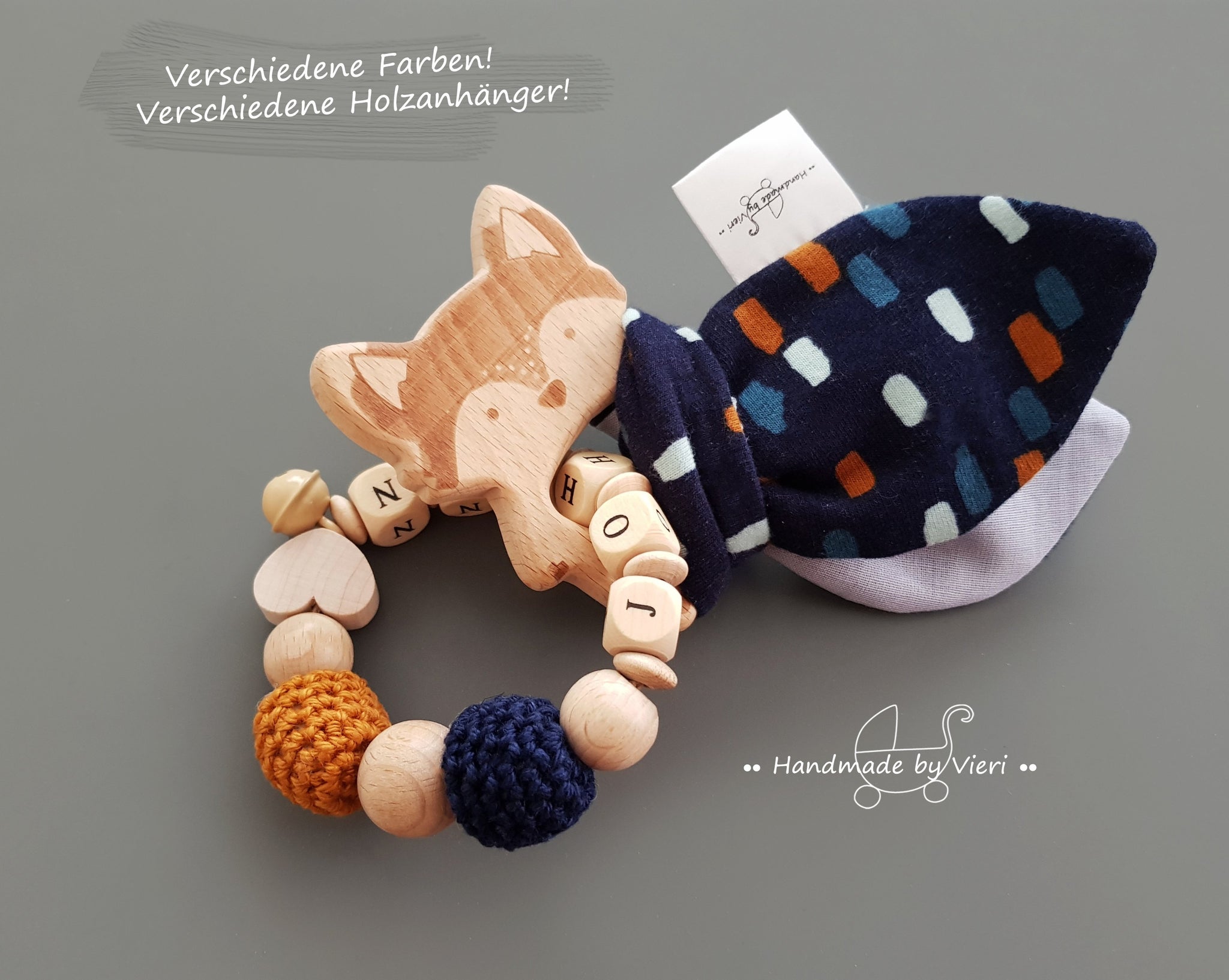 Knisterohren mit Namen - Greifling, Konfetti - handmadebyvieri