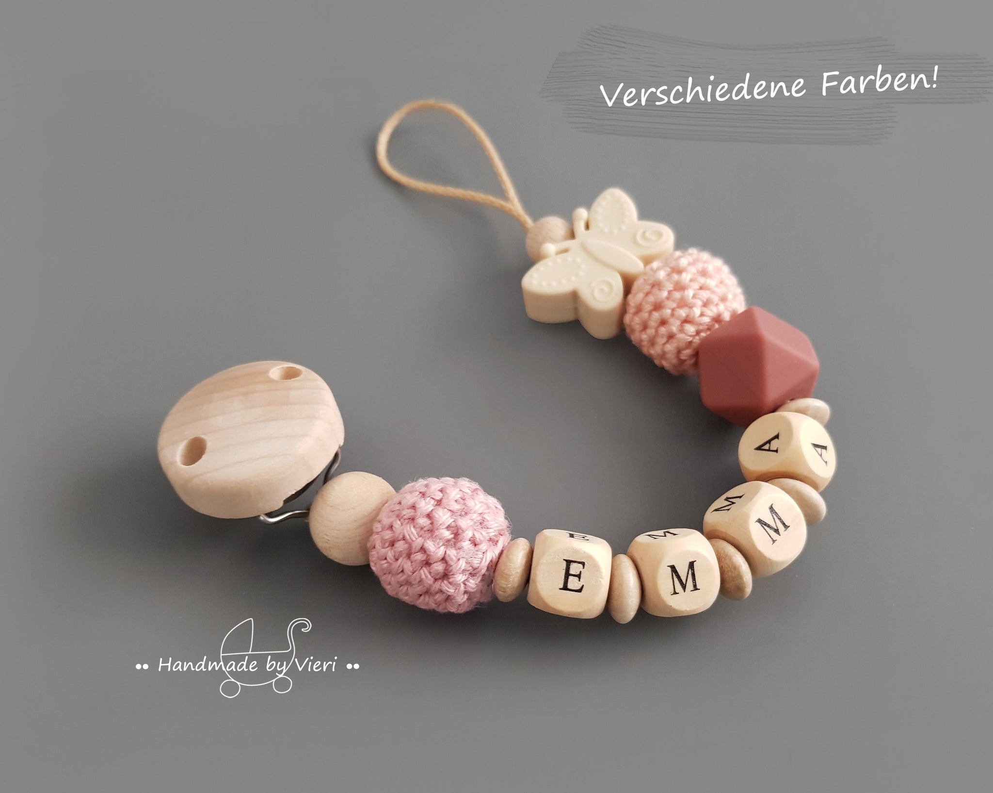 Personalisierte Schnullerkette - Schmetterling