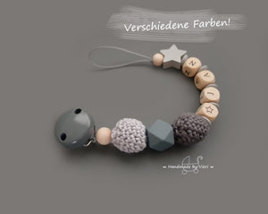 Schnullerkette mit Namen - grau