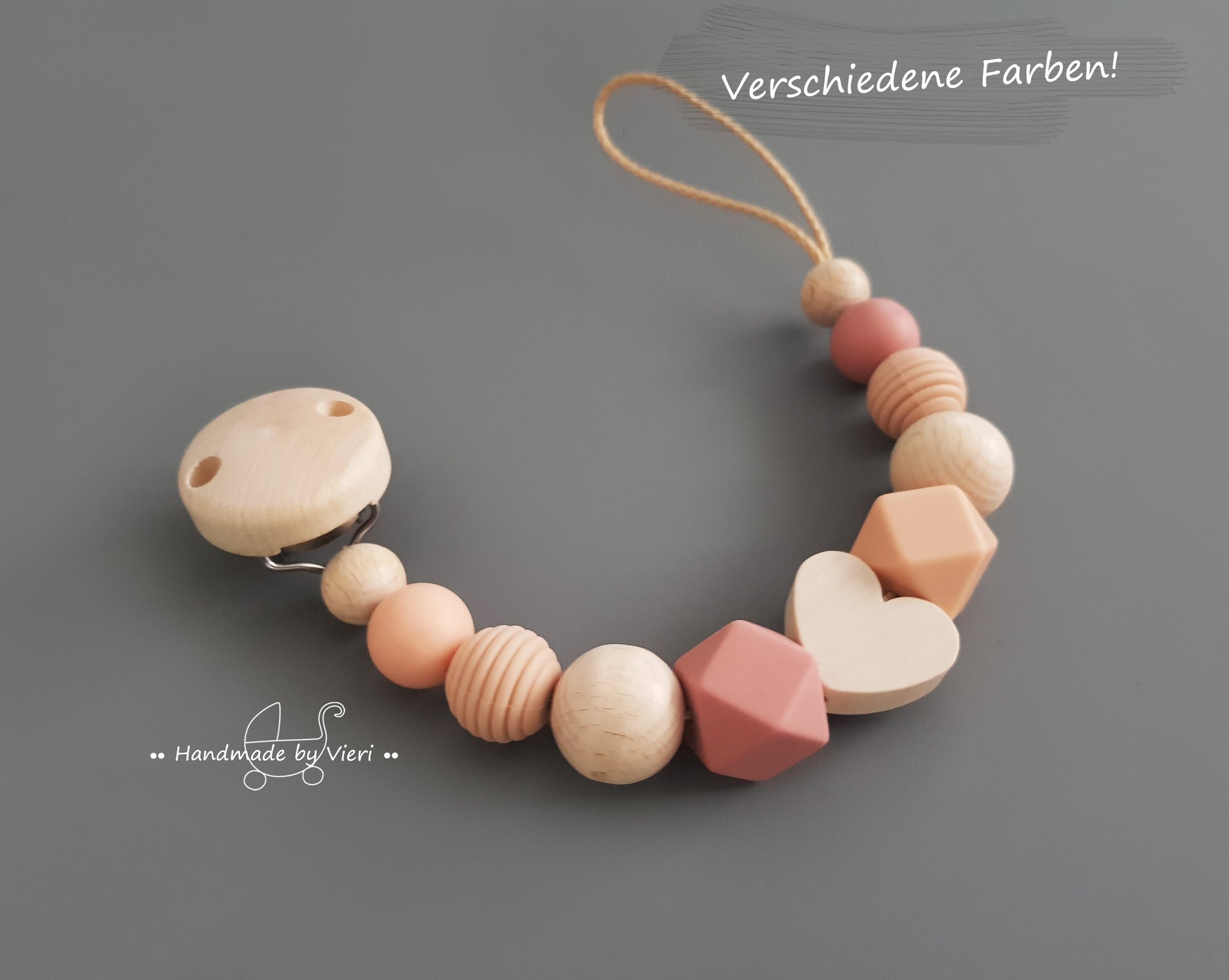 Schnullerkette ohne Namen - Herzchen aus Silikon und Holz