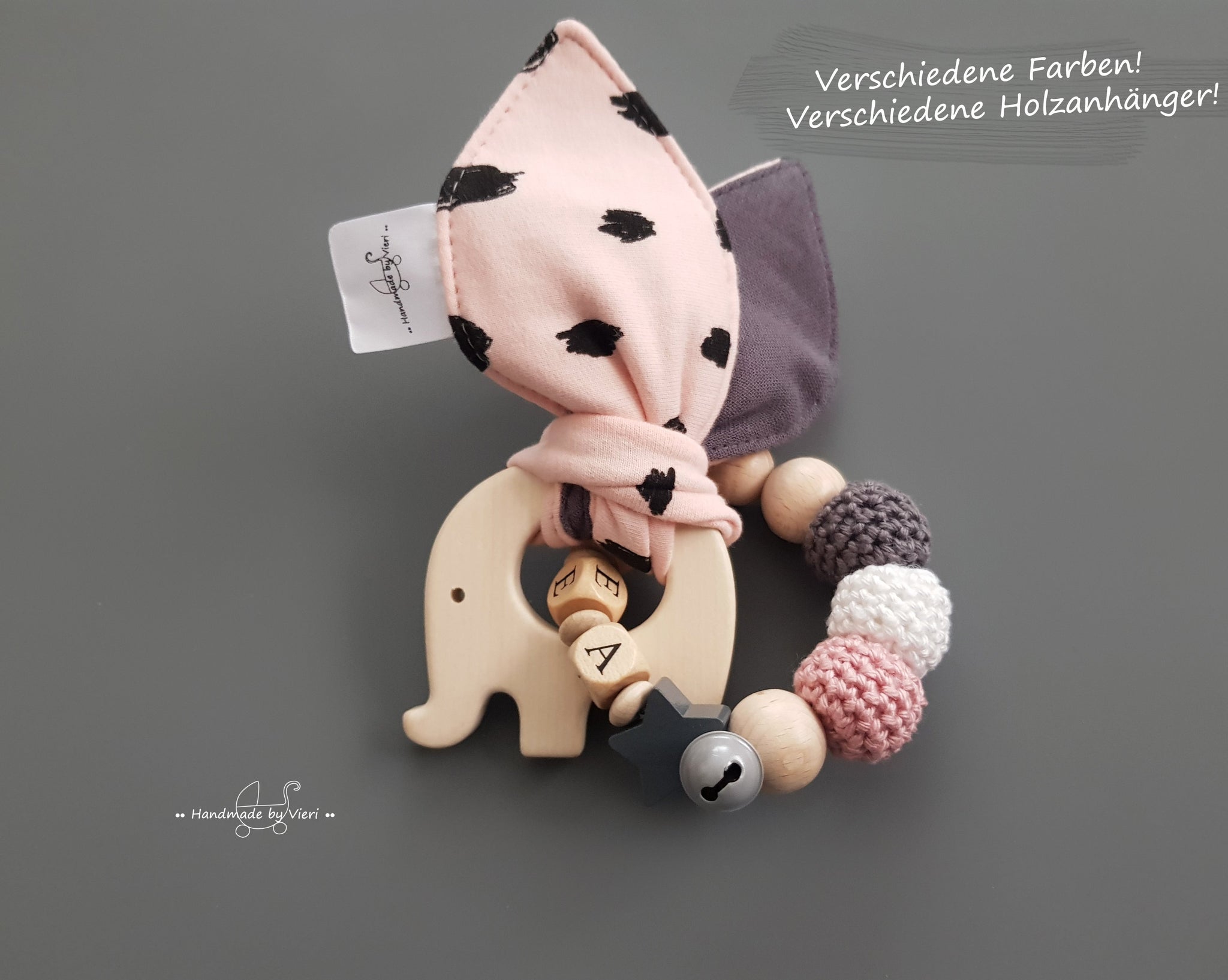 Knisterohren mit Namen - Greifling , rosa/grau
