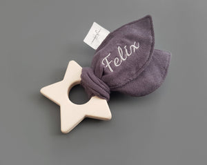Babyspielzeug, Personalisierte Knisterohren mit Greifling - rabbit (dunkelgrau)