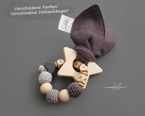 Personalisierter Greifling mit Knisterohren - rabbit (dunkelgrau)