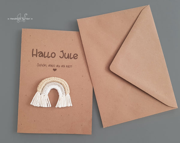 Personalisierte Geburtskarte - Regenbogen in beige/taupe