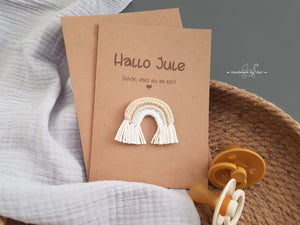 Personalisierte Geburtskarte - Regenbogen in beige/taupe