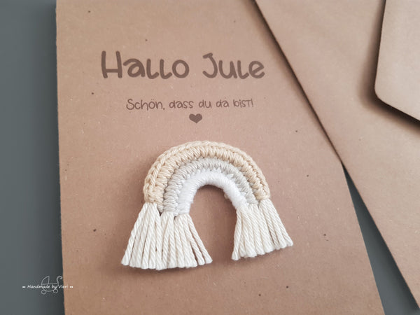 Personalisierte Geburtskarte - Regenbogen in beige/taupe