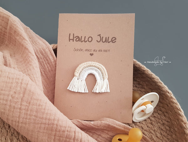 Personalisierte Geburtskarte - Regenbogen in beige/taupe