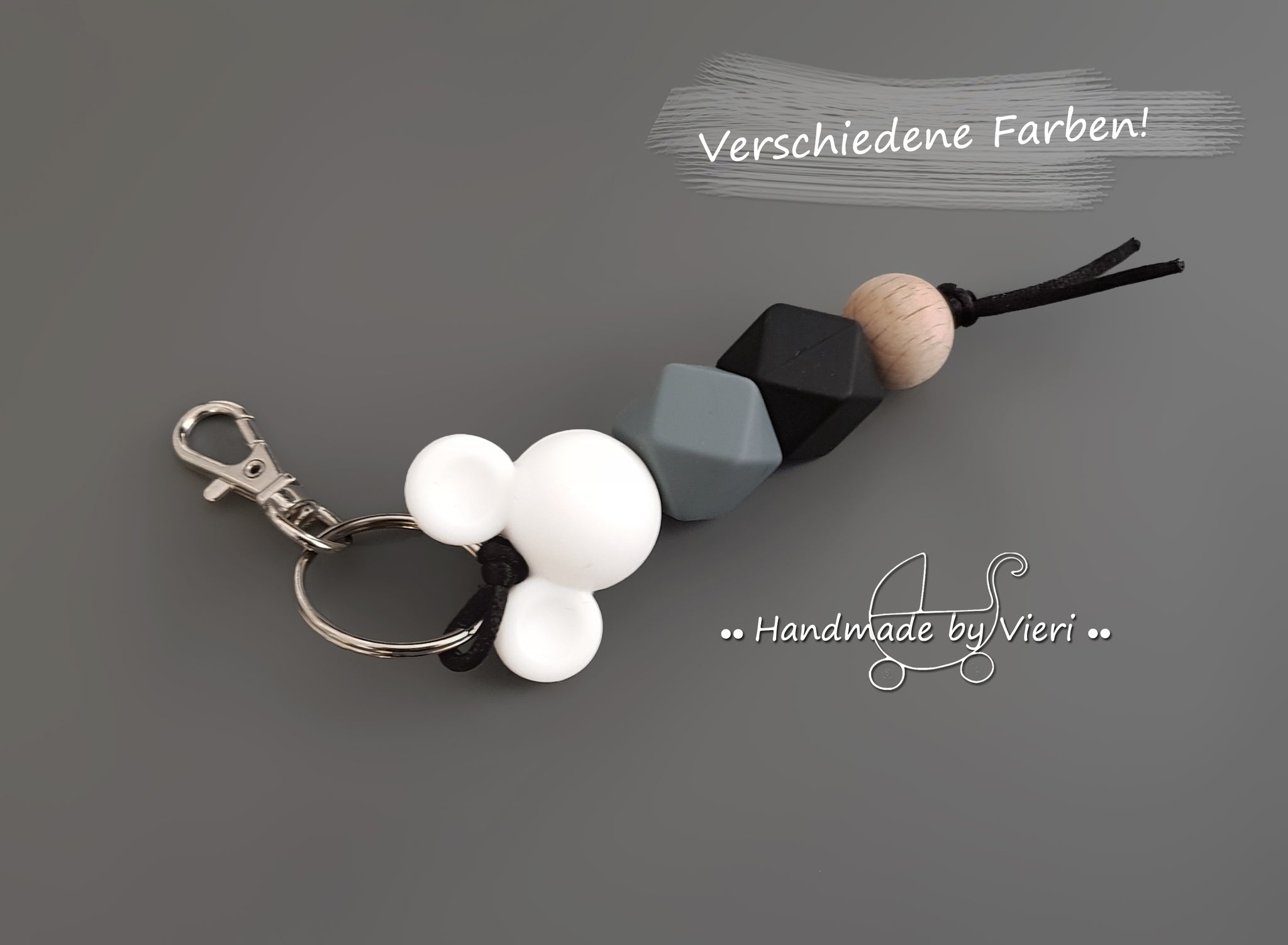 Schlüsselanhänger mit/ ohne Namen - Maus, weiß - handmadebyvieri
