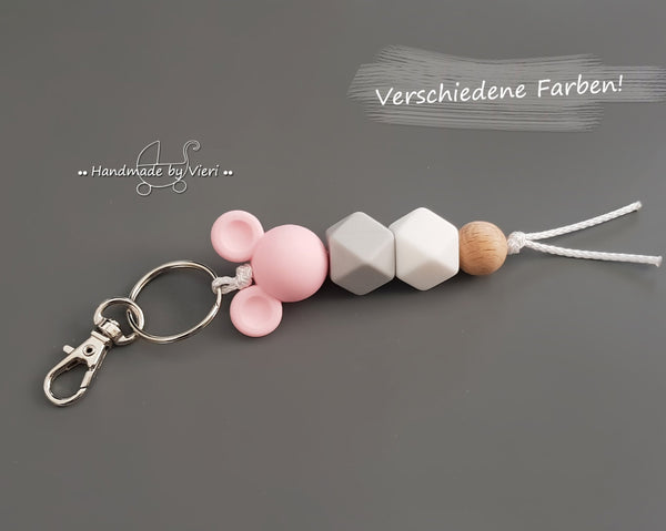 Schlüsselanhänger mit/ ohne Namen - Maus, rosa - handmadebyvieri