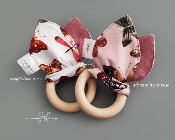 Kinderwagenkette mit Knisterohren ohne Namen - Herz, altrosa/ deco rose