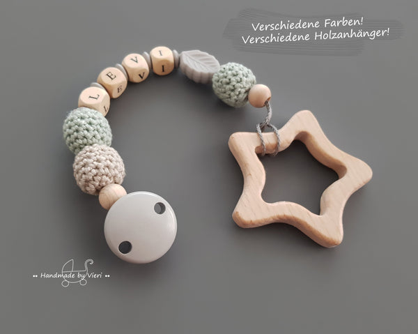 2 in 1 personalisierte Schnullerkette inkl. Holzanhänger