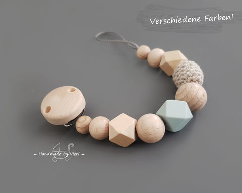 Schnullerkette ohne Namen - sand/ could blue