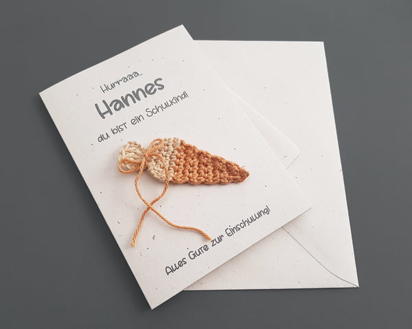 Karte zur Einschulung - Schultüte, senf