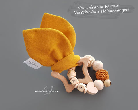 Knisterohren mit Namen - Personalisierter Babygreifling, senf