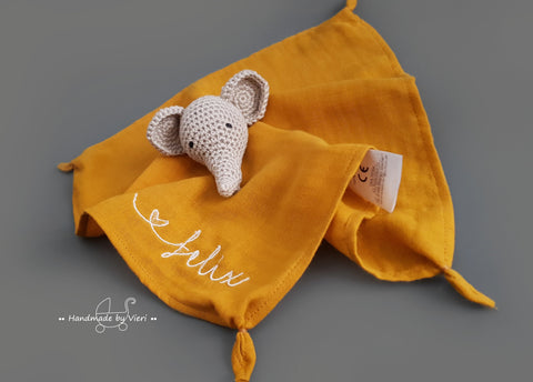 Schmusetuch mit/ohne Namen - Elefant in sand/ senf