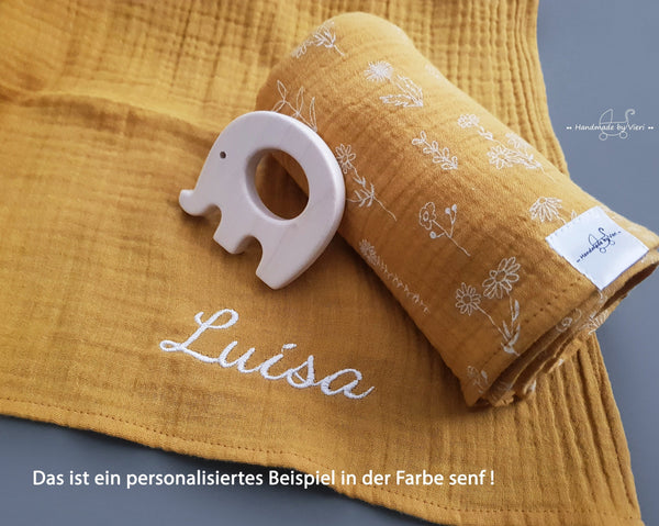 Personalisierte Musselin Schmusetücher mit Blümchen - 2er-Set Bio altrosa/bordeaux