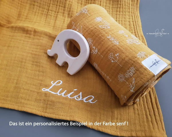 Personalisierte Musselin Schmusetücher mit Blümchen - 2er-Set Bio in altrosa